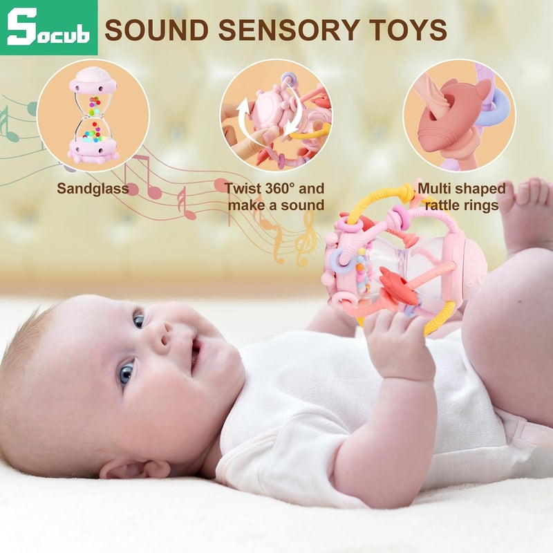 Socub Baby Montessori Sensory Toys for 06 612 Months Food Grade Teething Toys for Babies 36 612 1218 Months Newborn Infant Learning Developmental Rattle Toy for 612 Months Boys GirlsPink - Image 2