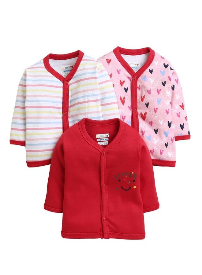 BUMZEE Red & Pink Girls Full Sleeves Cotton Jablas Pack of 3 Age - 6-9 Months (Peb10022D-red) - Image 1