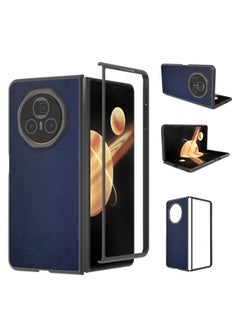 For Honor Magic V3 PU Leather Black Frame Full Coverage Phone Case(Dark Blue)