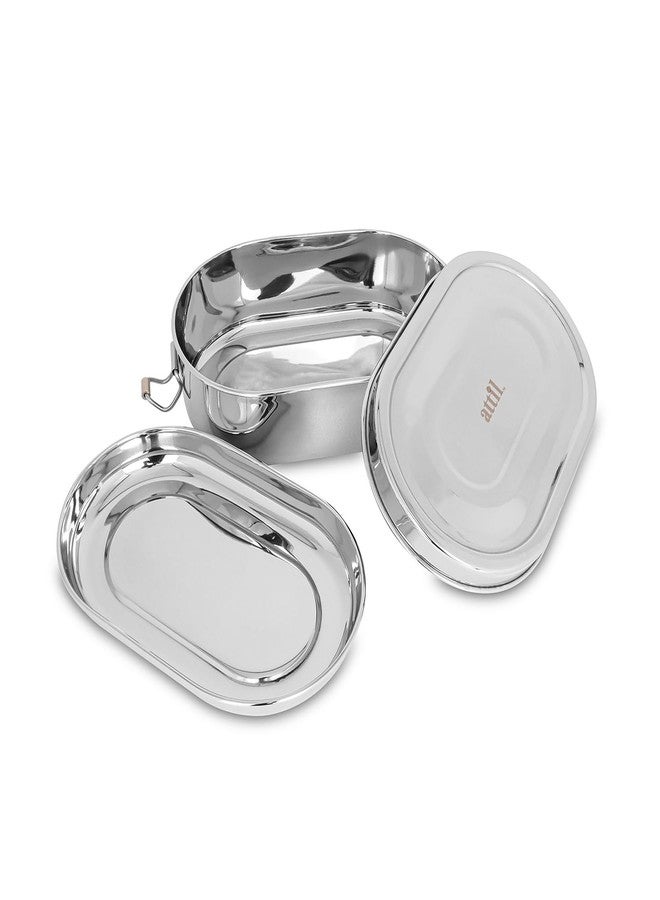 ATTIL - Stainless Steel Small Lunch Box for School & Office with Mini Plate for Snacks | Curries - Stainless Steel Lunch Box for Kids & Office - Locking Clip - Kids Friendly Lid - Capacity 400 ml - Image 1