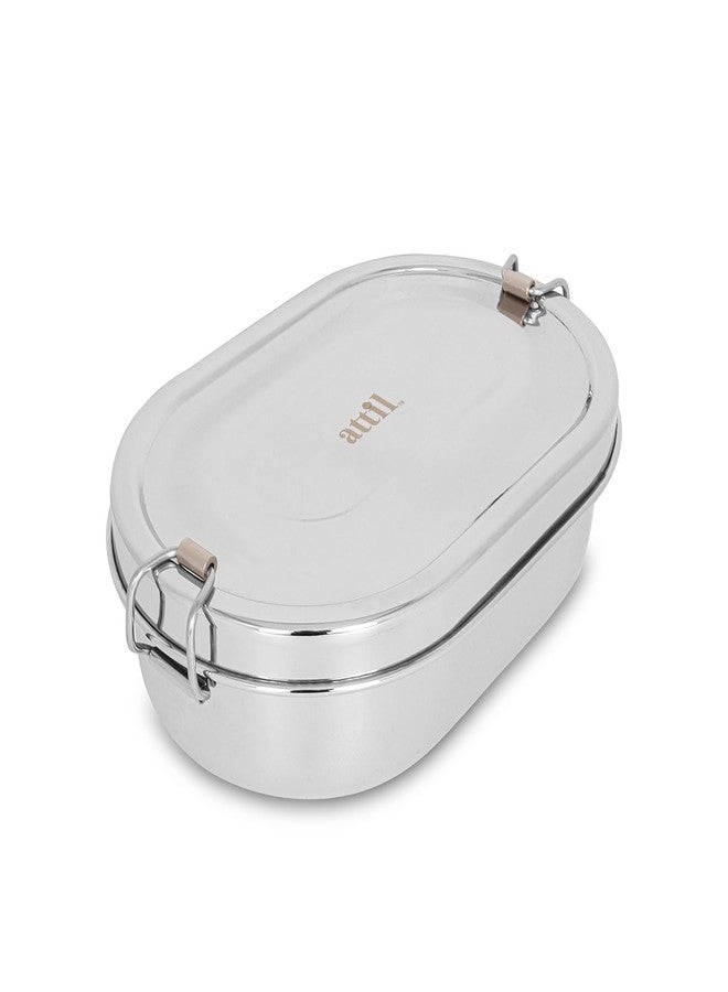 ATTIL - Stainless Steel Small Lunch Box for School & Office with Mini Plate for Snacks | Curries - Stainless Steel Lunch Box for Kids & Office - Locking Clip - Kids Friendly Lid - Capacity 400 ml - Image 4