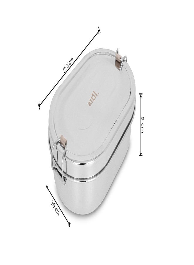 ATTIL - Stainless Steel Small Lunch Box for School & Office with Mini Plate for Snacks | Curries - Stainless Steel Lunch Box for Kids & Office - Locking Clip - Kids Friendly Lid - Capacity 400 ml - Image 2