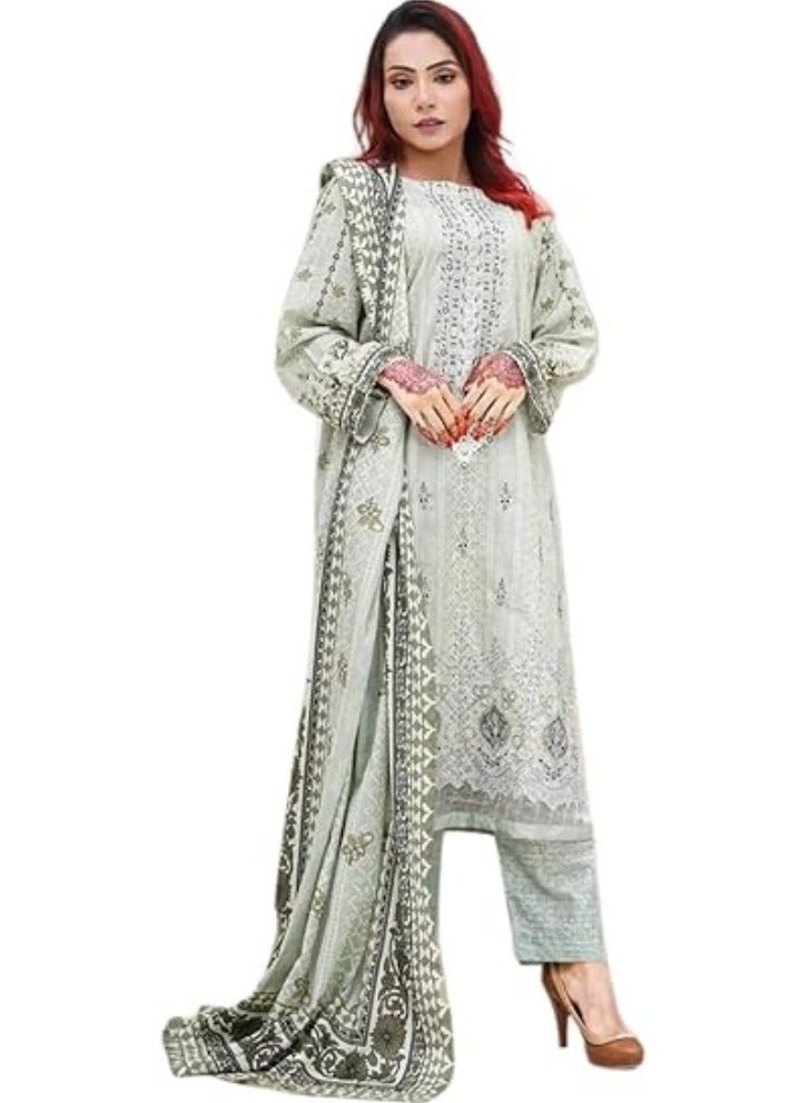 Winchell's Elegant Pakistani Salwar Kameez Set in Mint Green – Embroidered Cotton with Long Sleeves, Matching Dupatta, and Trousers -Medium - Image 1