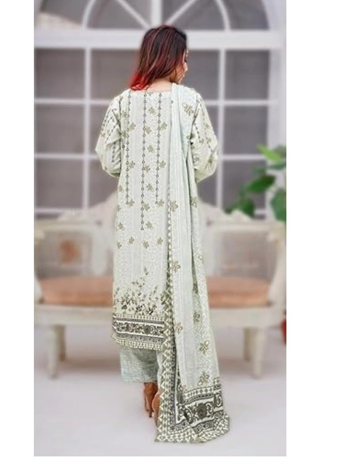 Winchell's Elegant Pakistani Salwar Kameez Set in Mint Green – Embroidered Cotton with Long Sleeves, Matching Dupatta, and Trousers -Medium - Image 2