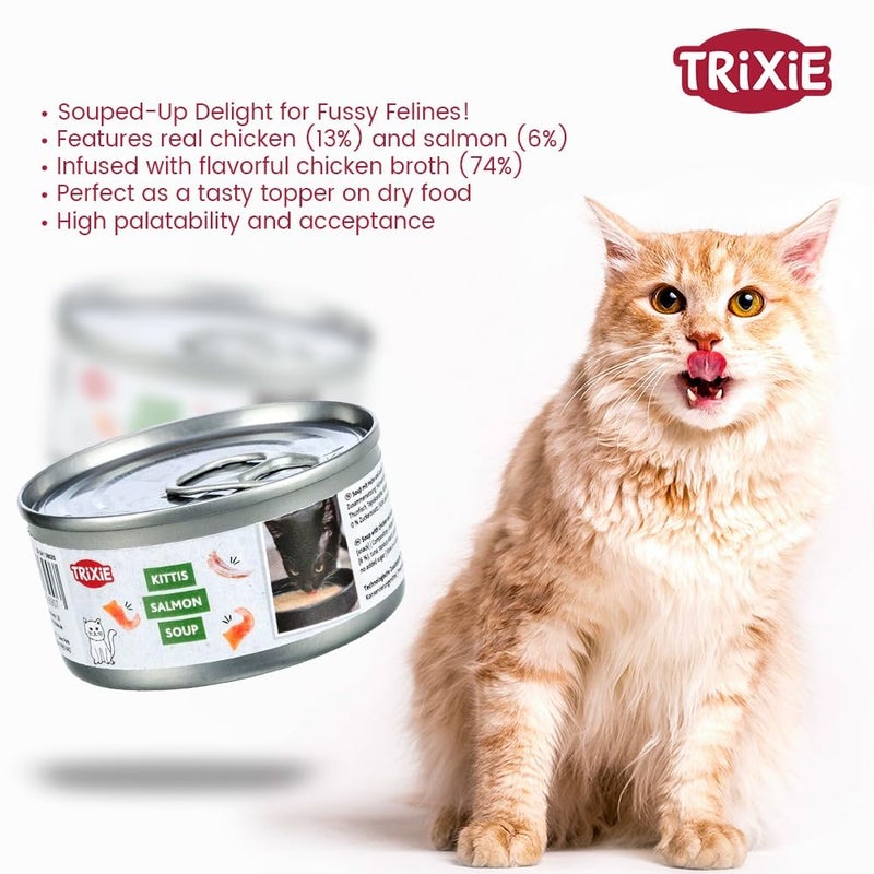 Trixie Cat Soup with Chicken & Salmon,Tasty Liquid Treat with Tender Meat - Supports Hydration & Digestion,Grain-Free Wet Food Supplement for Adult Cats,4 × 80 g - Image 5