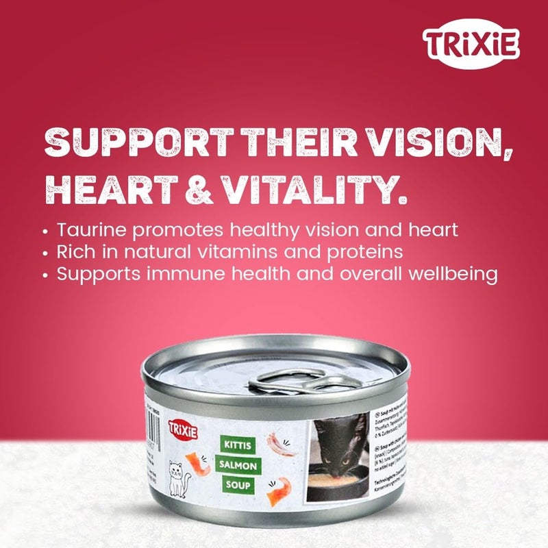 Trixie Cat Soup with Chicken & Salmon,Tasty Liquid Treat with Tender Meat - Supports Hydration & Digestion,Grain-Free Wet Food Supplement for Adult Cats,4 × 80 g - Image 4