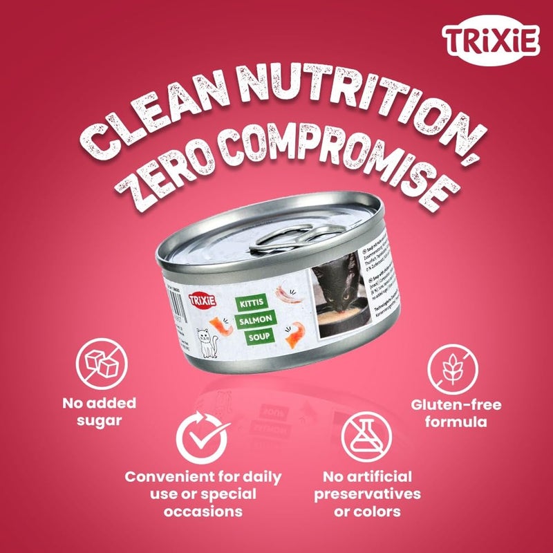 Trixie Cat Soup with Chicken & Salmon,Tasty Liquid Treat with Tender Meat - Supports Hydration & Digestion,Grain-Free Wet Food Supplement for Adult Cats,4 × 80 g - Image 2