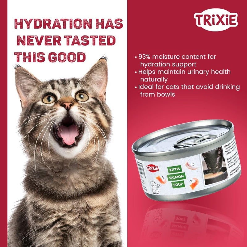 Trixie Cat Soup with Chicken & Salmon,Tasty Liquid Treat with Tender Meat - Supports Hydration & Digestion,Grain-Free Wet Food Supplement for Adult Cats,4 × 80 g - Image 3