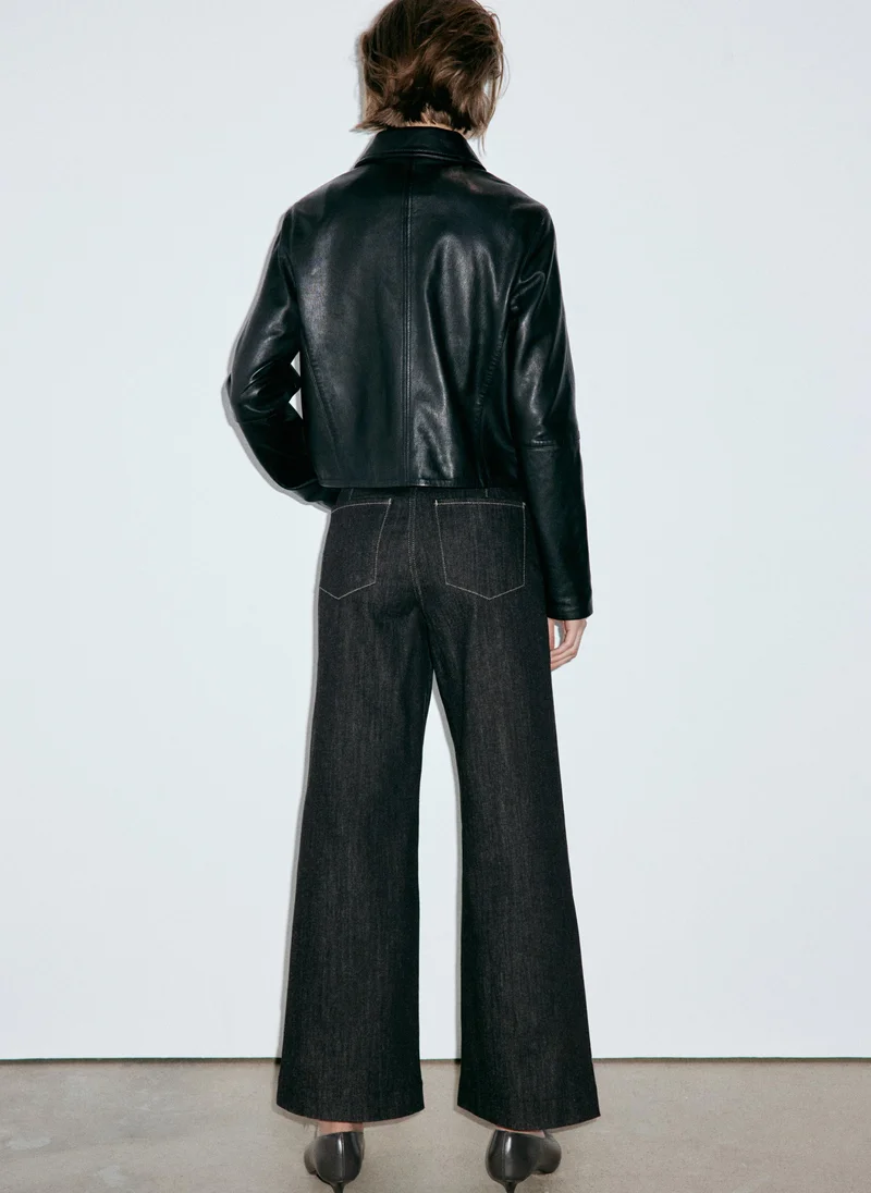 Mango High-Waisted Wide Leg Jeans With Stitching