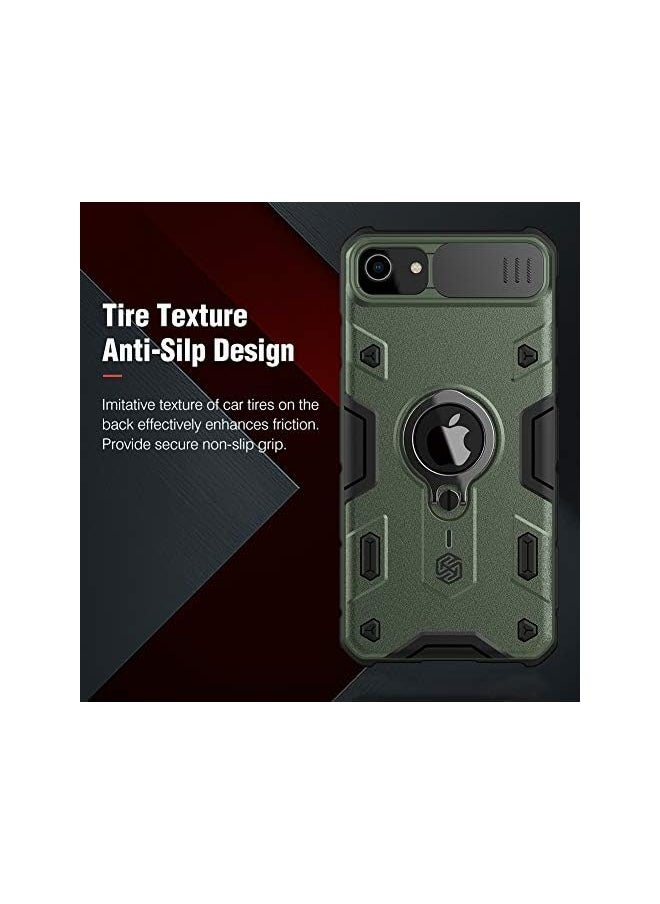 Nillkin - Armor iPhone SE/iPhone 8/iPhone 7 Case, [Built-in Kickstand and Camera Lens Protector] Shockproof Hard PC Back & Soft Silicone Bumper Hybrid Cover Phone Case for iPhone SE 2nd 4.7'' Dark Green - Image 1