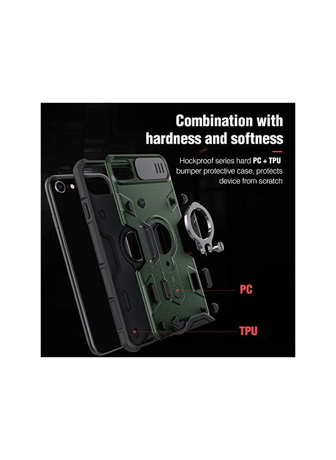 Nillkin - Armor iPhone SE/iPhone 8/iPhone 7 Case, [Built-in Kickstand and Camera Lens Protector] Shockproof Hard PC Back & Soft Silicone Bumper Hybrid Cover Phone Case for iPhone SE 2nd 4.7'' Dark Green - Image 1