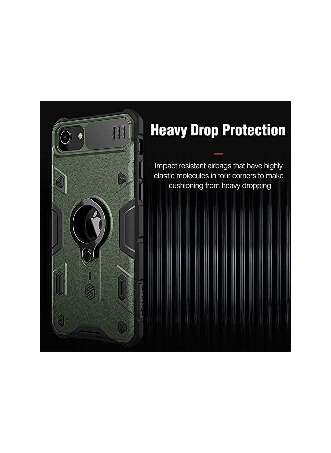 Nillkin - Armor iPhone SE/iPhone 8/iPhone 7 Case, [Built-in Kickstand and Camera Lens Protector] Shockproof Hard PC Back & Soft Silicone Bumper Hybrid Cover Phone Case for iPhone SE 2nd 4.7'' Dark Green - Image 1