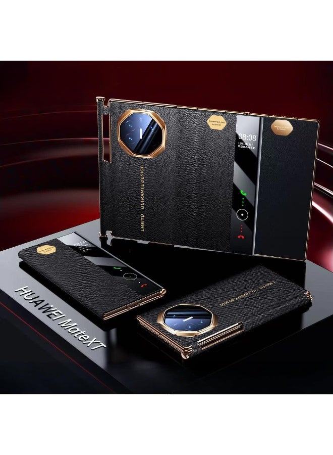 Leather Case Compatible with Huawei Mate XT, Full Coverage Phone Case with Smart Window  Hinge Protection, Anti-fingerprint Protective Cover for Huawei Mate XT Ultimate - Image 1