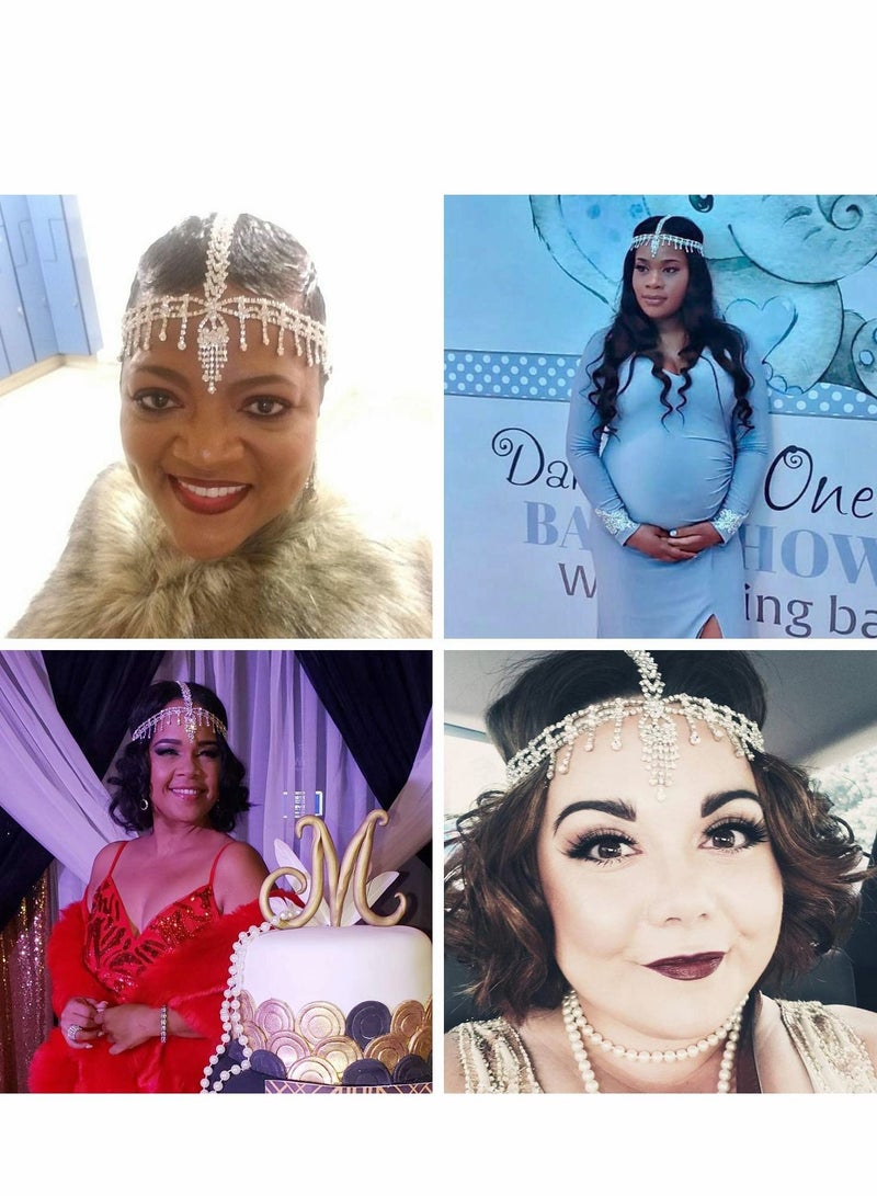 Excefore 1920s Headband for Women Silver Rhinestone Flapper Headpiece Accessories Great Gatsby Party Hair Costume Head Cap - Image 4