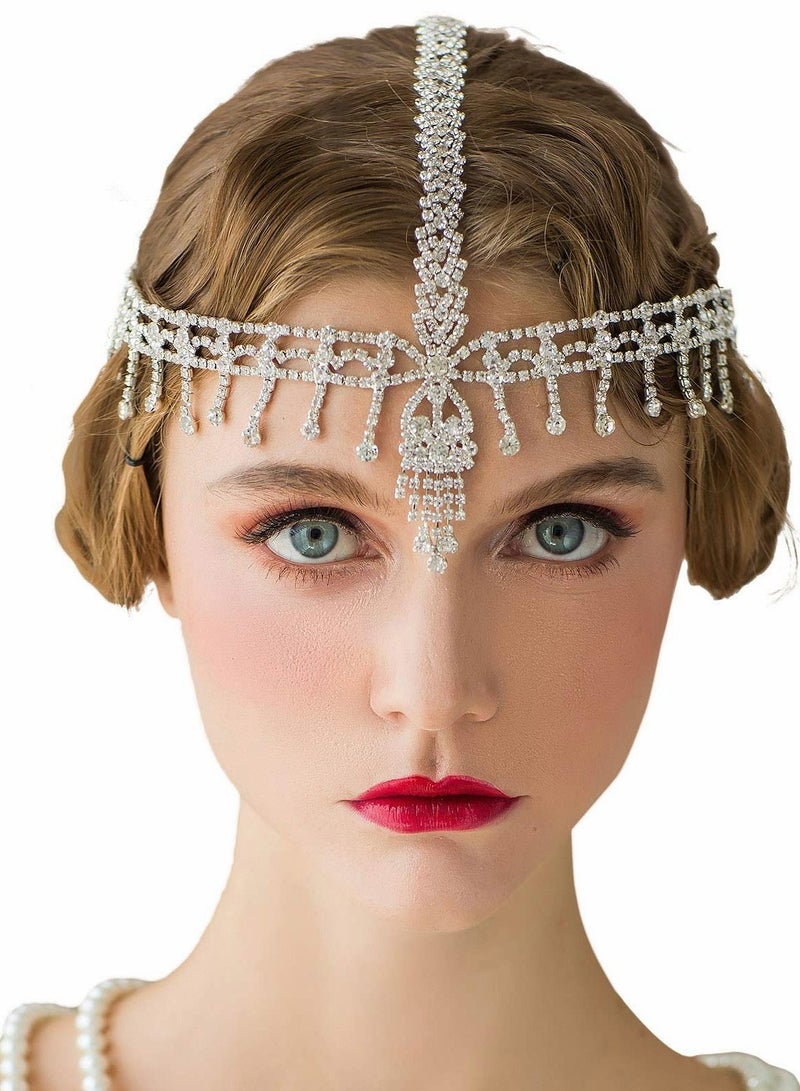 Excefore 1920s Headband for Women Silver Rhinestone Flapper Headpiece Accessories Great Gatsby Party Hair Costume Head Cap - Image 2