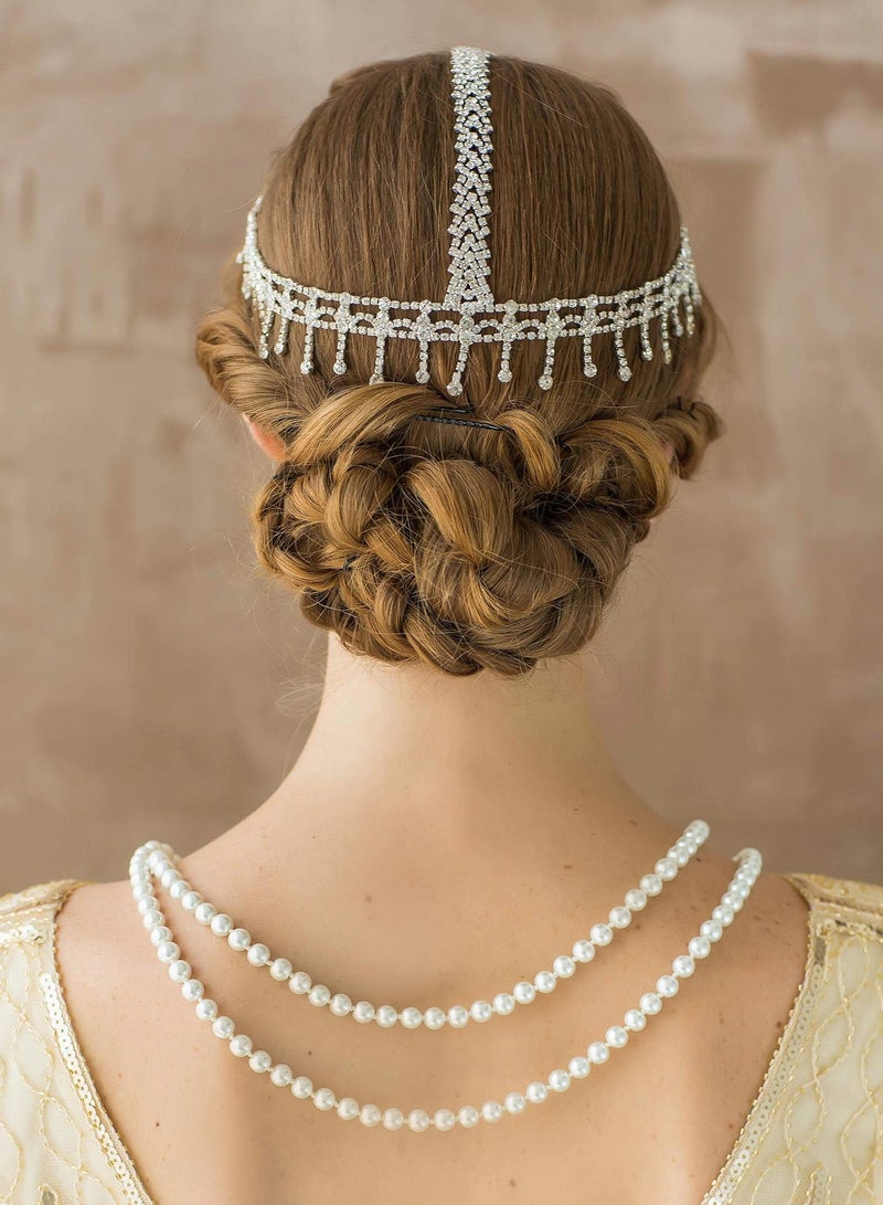 Excefore 1920s Headband for Women Silver Rhinestone Flapper Headpiece Accessories Great Gatsby Party Hair Costume Head Cap - Image 3