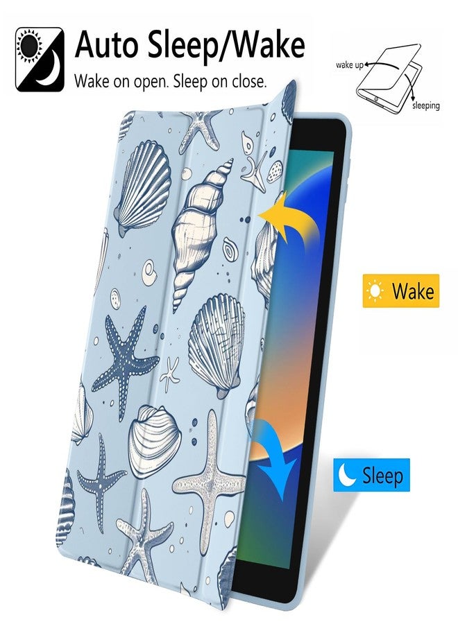 JOYLAND جراب JOYLAND بتصميم أصداف البحر لجهاز iPad Air مقاس 11 بوصة M3 (2025) / M2 (2024)، وiPad Air الجيل الخامس (2022) / الجيل الرابع (2020) مقاس 10.9 بوصة، جراب خلفي صلب شفاف من الأكريليك باللون الأزرق الجليدي مع حامل قلم ثلاثي الطي. - Image 3