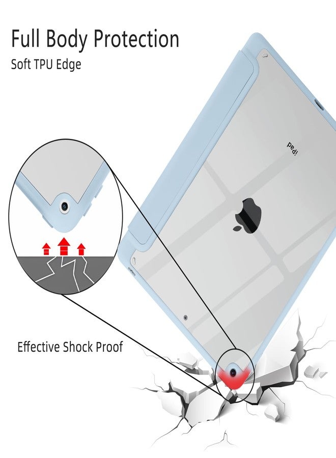 JOYLAND جراب JOYLAND بتصميم أصداف البحر لجهاز iPad Air مقاس 11 بوصة M3 (2025) / M2 (2024)، وiPad Air الجيل الخامس (2022) / الجيل الرابع (2020) مقاس 10.9 بوصة، جراب خلفي صلب شفاف من الأكريليك باللون الأزرق الجليدي مع حامل قلم ثلاثي الطي. - Image 5