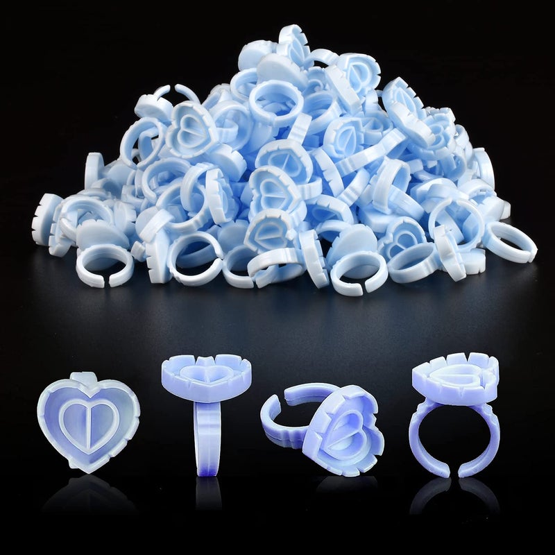 NXJ INFILILA Glue Rings INFILILA Glue Rings for Eyelash Extensions 100PCS Disposable Rings for Lashes Lovely Heart Shape Lash Fan Blossom Glue Cups Lash Extension Supplies Lash Supplies for Eyelash Extensions 