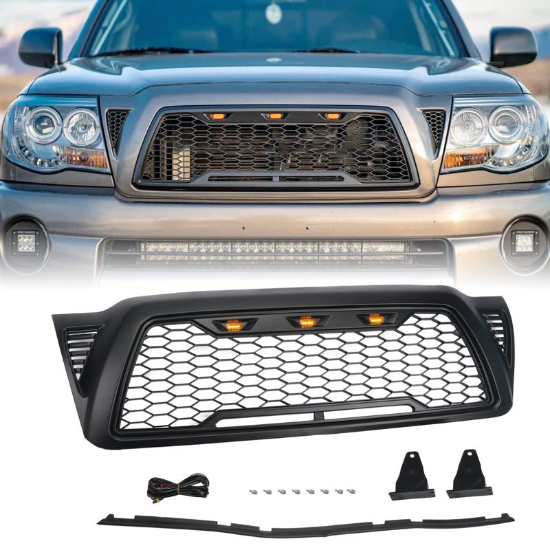 DYRDINSHOW Mesh Grille Front ABS Grill Compatible with Toyota Tacoma 20052011 Matte Black