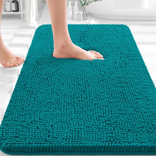 OLANLY Bathroom Rugs 30x20 Extra Soft Absorbent Chenille Bath Rugs Rubber Backing Quick Dry Machine Washable Bath Mats for Bathroom Floor Tub and Shower Home Decor Accessories Deep Lake - Image 1