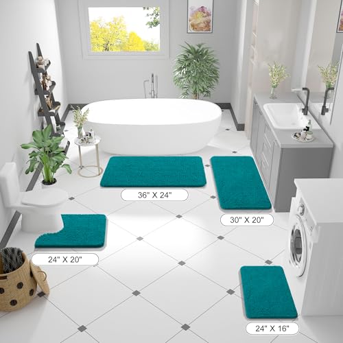 OLANLY Bathroom Rugs 30x20 Extra Soft Absorbent Chenille Bath Rugs Rubber Backing Quick Dry Machine Washable Bath Mats for Bathroom Floor Tub and Shower Home Decor Accessories Deep Lake - Image 3