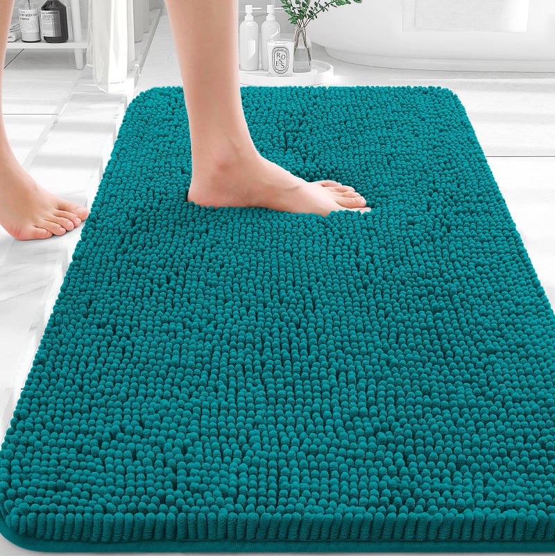 OLANLY Bathroom Rugs 30x20 Extra Soft Absorbent Chenille Bath Rugs Rubber Backing Quick Dry Machine Washable Bath Mats for Bathroom Floor Tub and Shower Home Decor Accessories Deep Lake - Image 2