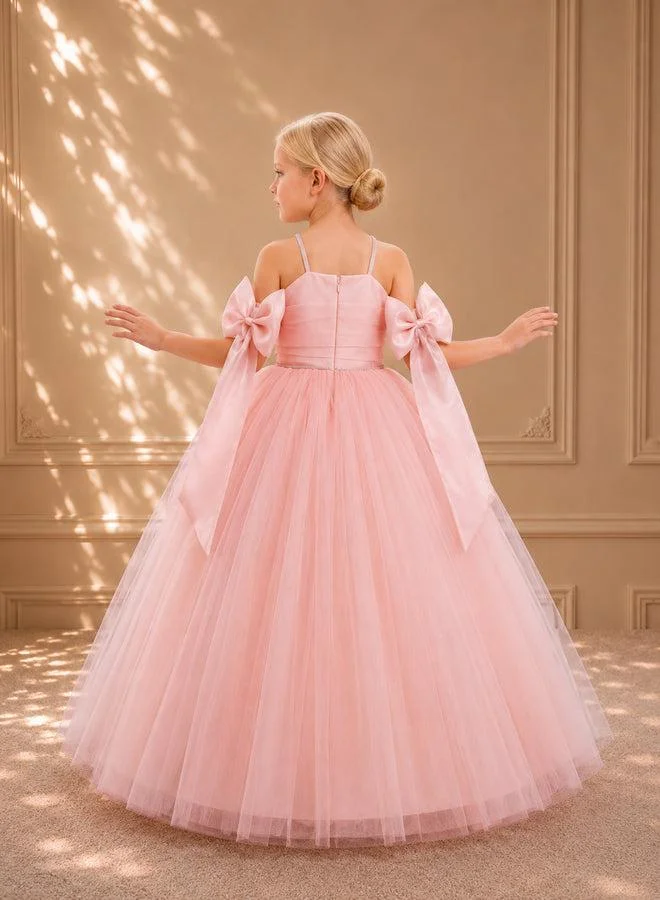 فيا بامبينو Blush Halter Rosette Bow Tulle Gown 4097