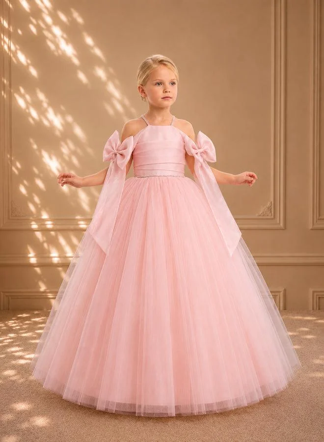 فيا بامبينو Blush Halter Rosette Bow Tulle Gown 4097