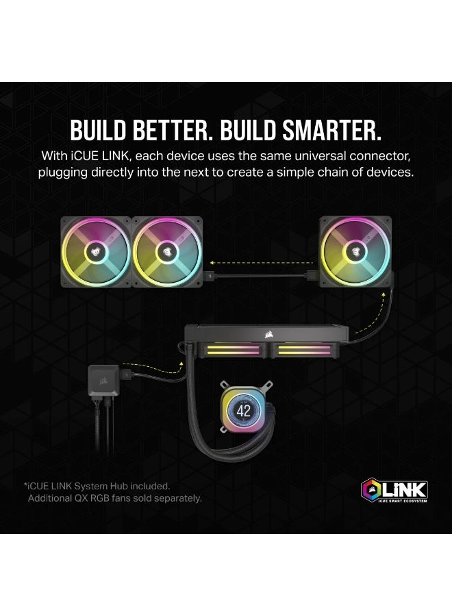 CORSAIR iCUE LINK H100i LCD 240mm AIO Liquid CPU Cooler – 2x QX120 RGB Fans 2400RPM, 2.1” IPS LCD Pump Display, Copper Cold Plate, Zero-RPM Mode, iCUE LINK Hub, Intel & AMD Compatible, Black | CW-9061007-WW - Image 3
