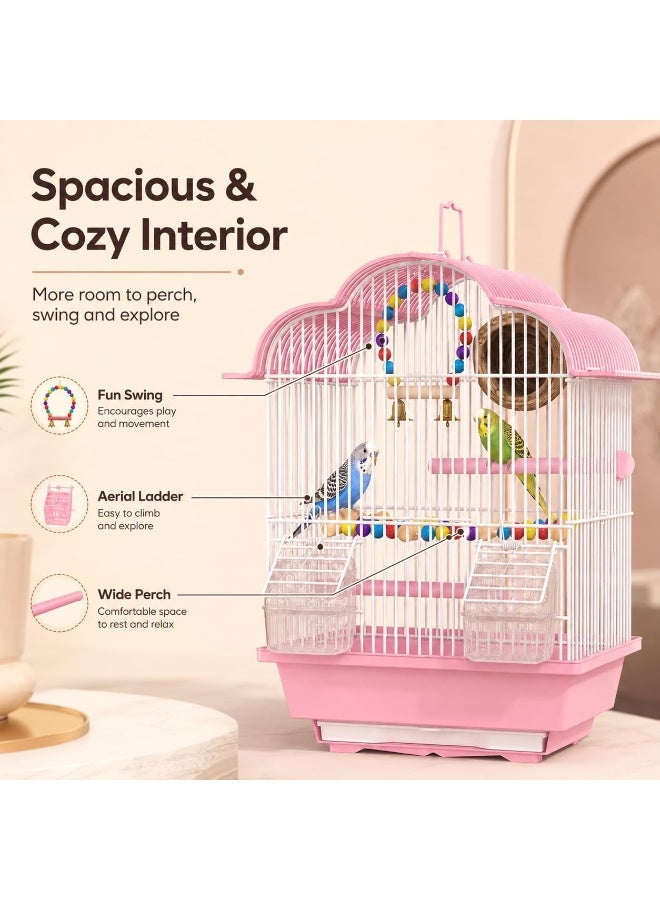GUDOO Small Bird Cage Parakeet Birdcage Hanging Bird House with Ladder Swing and Bird's Nest Bird House Accessories for Budgie Parakeets Finches Canaries Lovebirds Small Parrots Cockatiels - Image 3