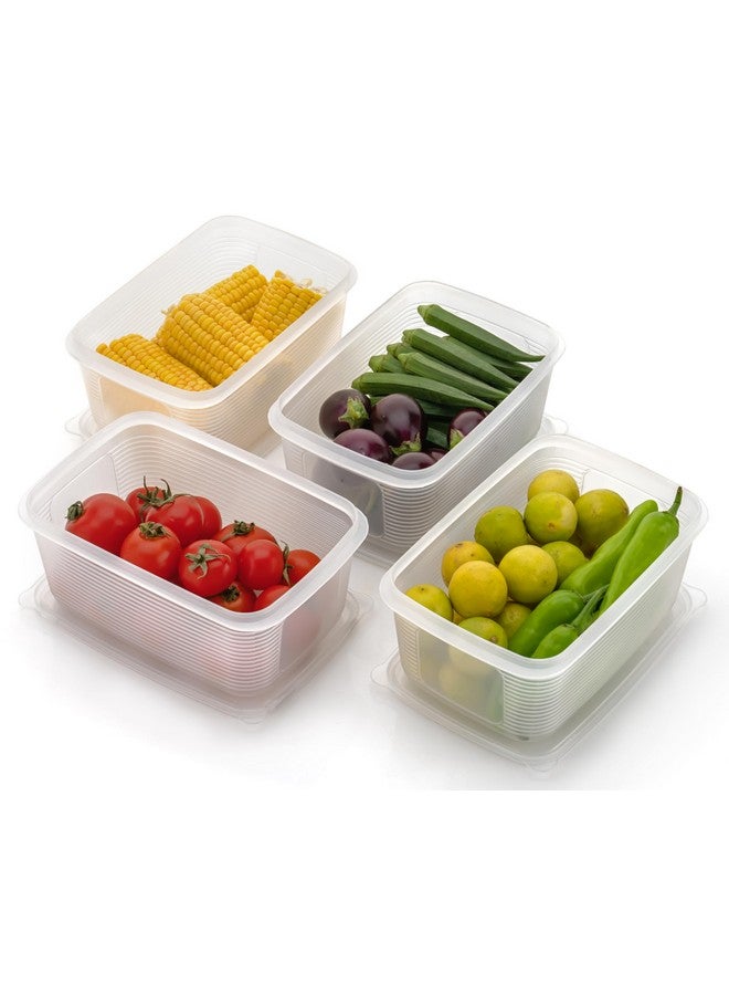 Clazkit Fruit Storage Containers for Fridge 4 Pack - Fruit Fresh Keeper Containers with Lids, Bins BPA-Free Plastic for Veggie Berry Salad Lettuce-1800ML - Image 2