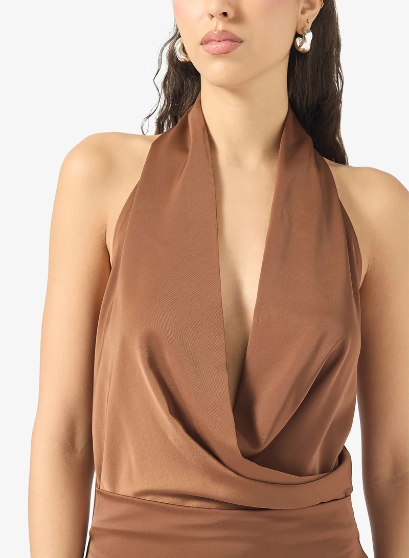 Ginger  Bandeau Satin Dress with Scarf Neck Detail for Women | Best Price UAE