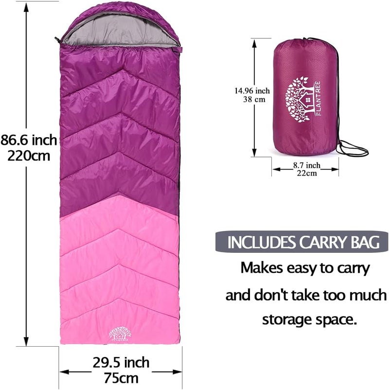Flantree Sleeping Bag 4 Seasons Adults & Kids for Camping Hiking Trips Warm Cool Weather,Lightweight and Waterproof with Compression Bag,Indoors Outdoors Activities - Image 2