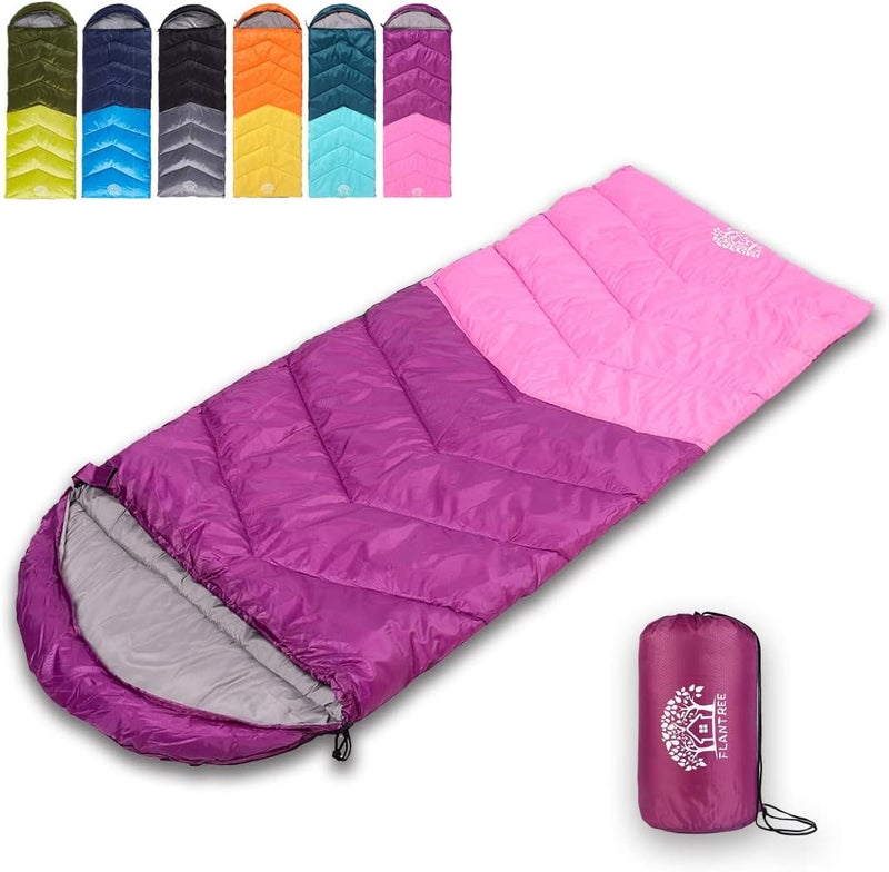 Flantree Sleeping Bag 4 Seasons Adults & Kids for Camping Hiking Trips Warm Cool Weather,Lightweight and Waterproof with Compression Bag,Indoors Outdoors Activities - Image 1