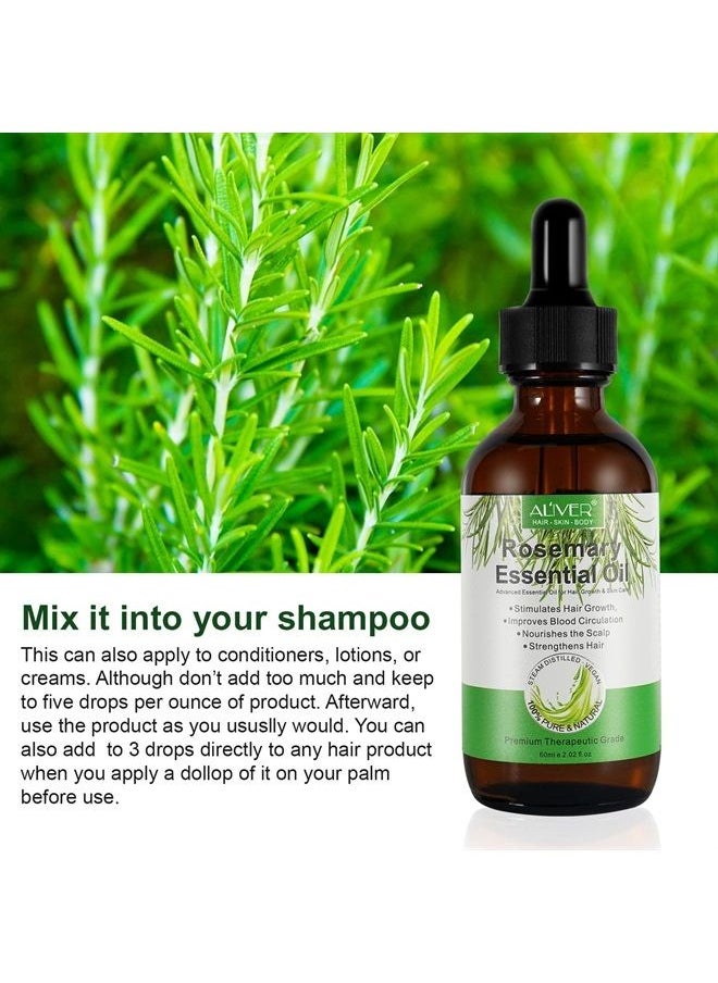 ALIVER - Rosemary Oil for Hair Growth, Hair Growth Serum for Hair, Enhanced Shine, 100% Pure Natural, Nourishment Scalp, Improves Blood Circulation, Best Rosemary Essential Oils for Hair Skin, 2 fl oz - Image 1