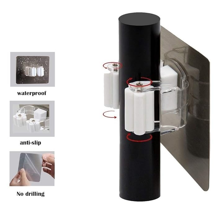 ZONKU INDIA Wall Mounted Drill Free Self Adhesive Broom and Mop Holder for Bathroom and Kitchen Pack of 4 - Image 3