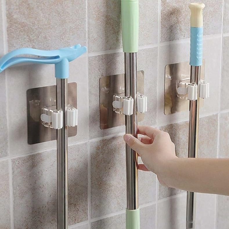 ZONKU INDIA Wall Mounted Drill Free Self Adhesive Broom and Mop Holder for Bathroom and Kitchen Pack of 4 - Image 2