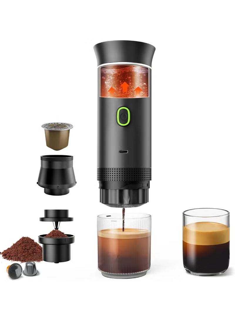 JAJEEK 3-in-1 Portable Espresso Coffee Maker KF-JN-02 – Compatible with Small & Large Capsules and Ground Coffee, 60ml Water Tank, Fast Heating, Automatic Extraction for Travel & Home - Image 1