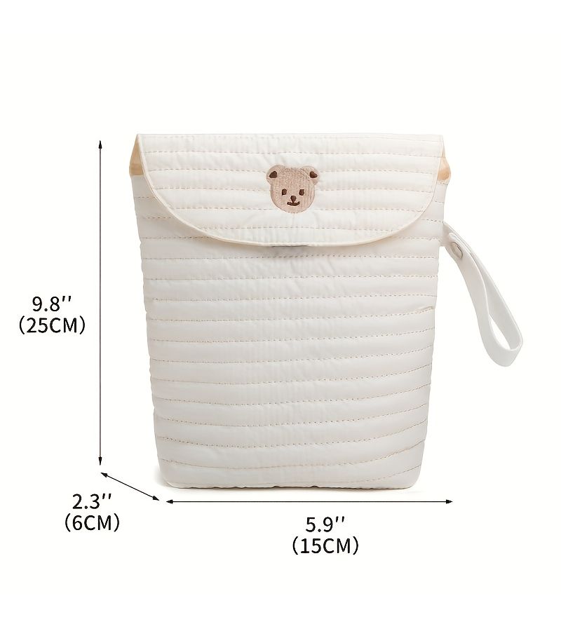 Pink Bear Diaper Pouch With Cute Bear Face And Striped Design Portable Storage Bag For Diapers Wipes And On The Go Essentials - Image 2