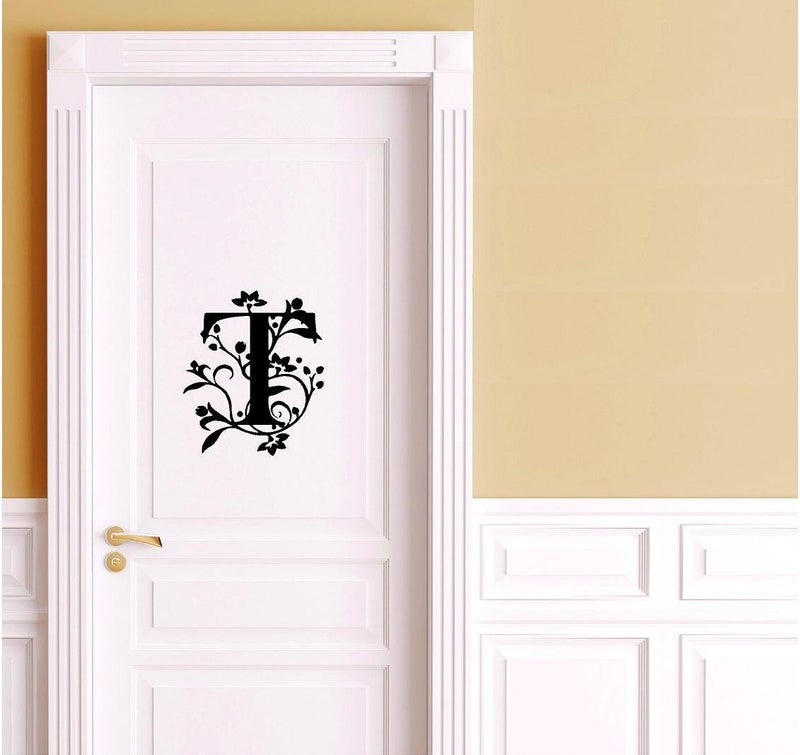 Daily Creation Daily Creation T Name Latter Decorative Door Sticker Matriyl Vinyl Decal for Home Shirt Size 25X25 cm_Black 