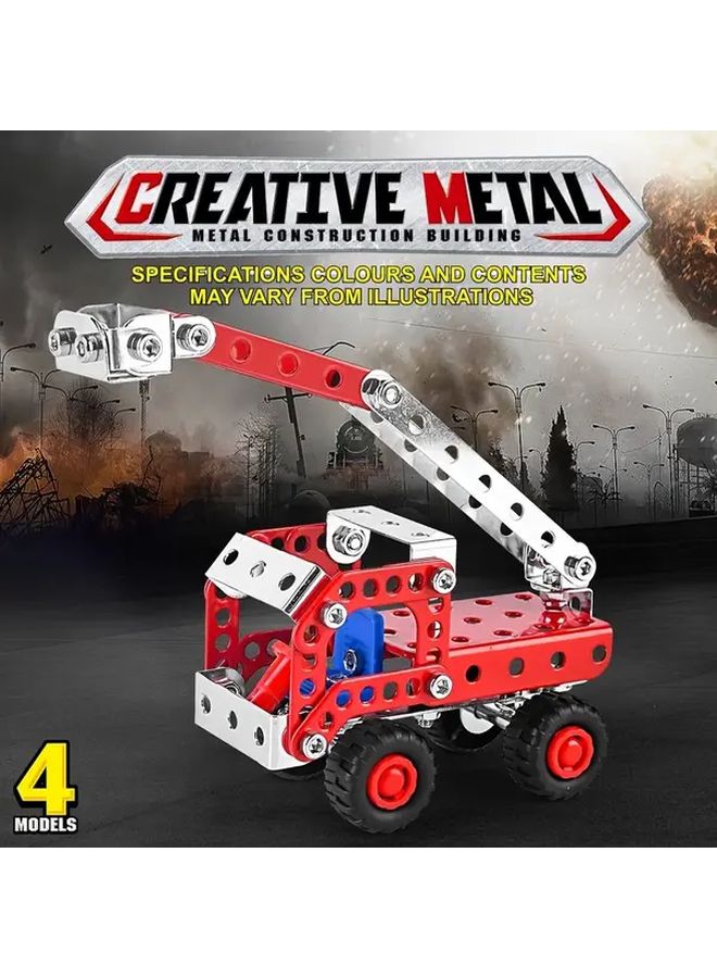 Red STEM Building Toys 4 in 1 Fire Truck Model Assembly Alloy Blocks Gift - Image 3