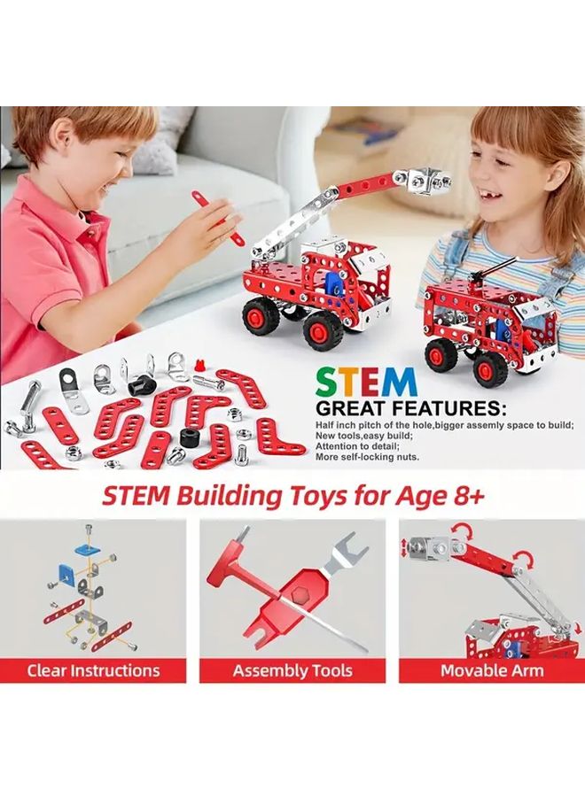 Red STEM Building Toys 4 in 1 Fire Truck Model Assembly Alloy Blocks Gift - Image 5