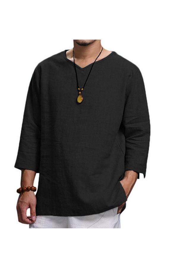 Men Solid Loose T-Shirt V Neck Shirt - Image 1
