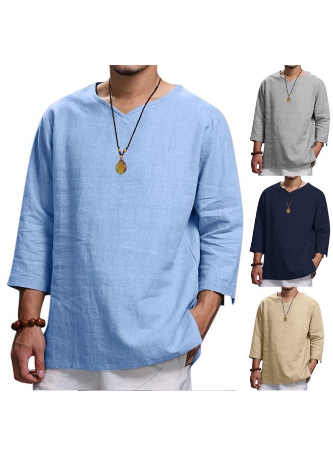 Men Solid Loose T-Shirt V Neck Shirt - Image 2
