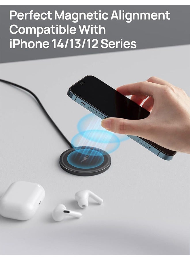 أوشن شاحن لاسلكي مغناطيسي لشاحن ماجآمن، 15 وات شحن سريع بطاقة شحن ضخمة مع منافذ شحن مزدوجة، لآيفون 15 برو/ماكس/بلس، آيفون 14/13/12 برو/ماكس/ميني، ماجآمن كيس، أسود - Image 3