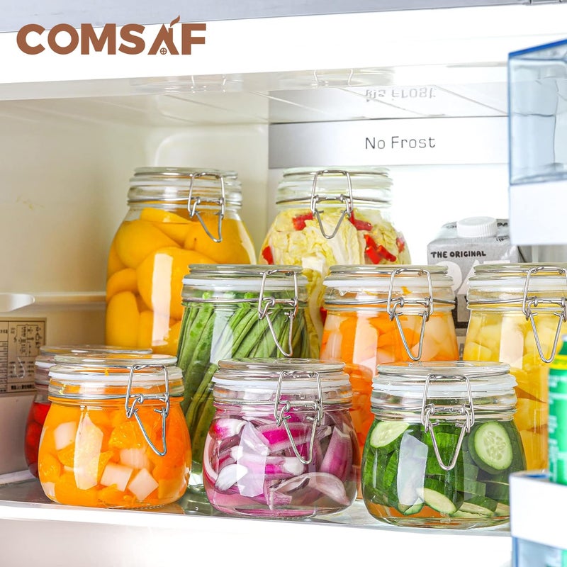 ComSaf Airtight Glass Canister Set of 6 with Lids 17oz Food Storage Jar Round - Storage Container with Clear Preserving Seal Wire Clip Fastening for Kitchen Canning Cereal Pasta Sugar Beans Spice - Image 5