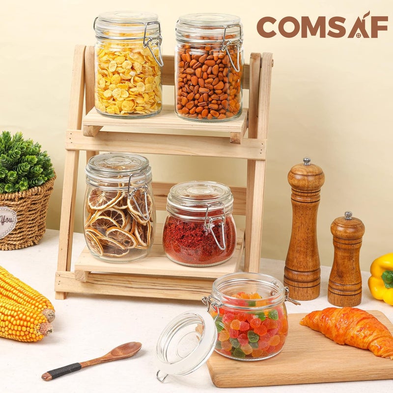 ComSaf Airtight Glass Canister Set of 6 with Lids 17oz Food Storage Jar Round - Storage Container with Clear Preserving Seal Wire Clip Fastening for Kitchen Canning Cereal Pasta Sugar Beans Spice - Image 4
