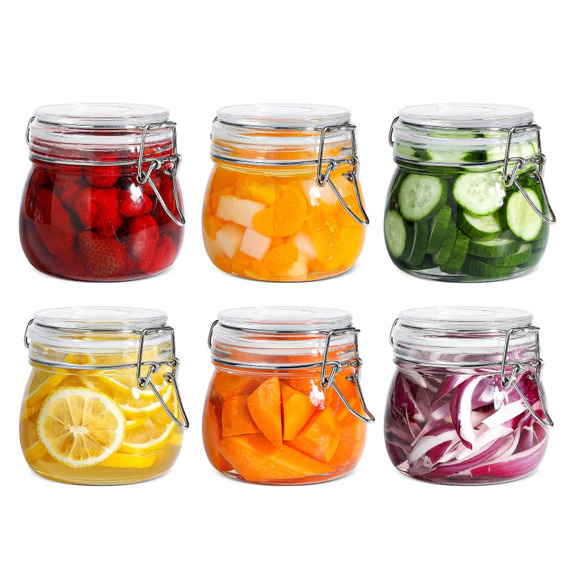 ComSaf Airtight Glass Canister Set of 6 with Lids 17oz Food Storage Jar Round - Storage Container with Clear Preserving Seal Wire Clip Fastening for Kitchen Canning Cereal Pasta Sugar Beans Spice - Image 1