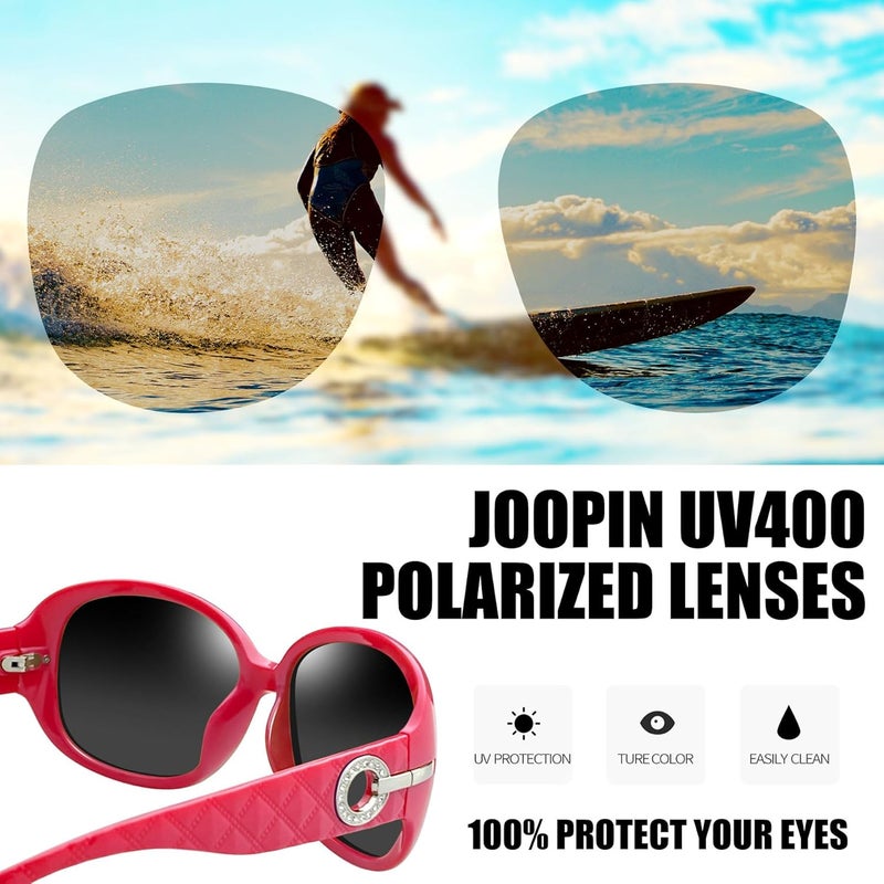 Joopin Big Womens Sunglasses Polarized Trendy Sun Glasses Large Rectangle UV Protection Rhinestone Sunnies - Image 3